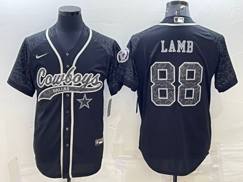 Dallas Cowboys #88 CeeDee Lamb Black Reflective With Patch Cool Base Stitched Jersey