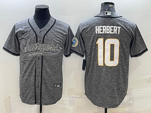 Los Angeles Chargers #10 Justin Herbert Gray With Patch Cool Base Stitched Jersey