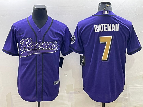Baltimore Ravens #7 Rashod Bateman Purple Gold With Patch Cool Base Stitched Jersey