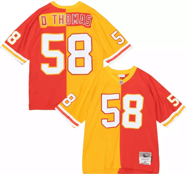 Kansas City Chiefs #58 Derrick Thomas Red Yellow Split 1994 Throwback Stitched Jersey