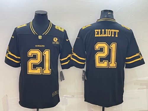 Dallas Cowboys #21 Ezekiel Elliott Black Gold Edition With 1960 Patch Limited Stitched Jersey