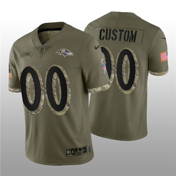 Baltimore Ravens Custom 2022 Olive Salute To Service Limited Stitched Jersey