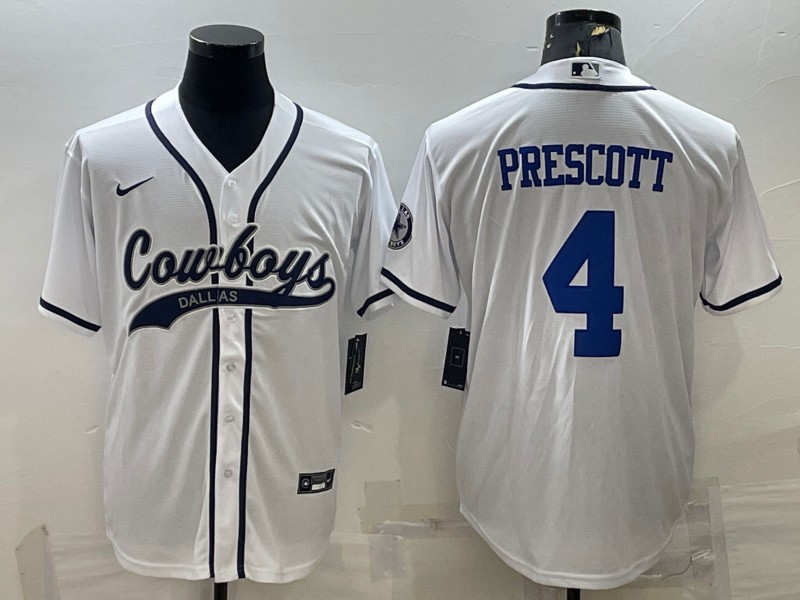 Dallas Cowboys #4 Dak Prescott White With Patch Cool Base Stitched Jersey
