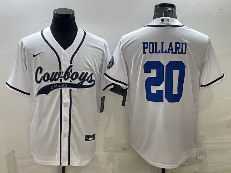 Dallas Cowboys #20 Tony Pollard White With Patch Cool Base Stitched Jersey