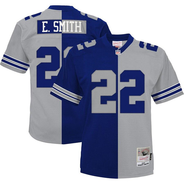 Dallas Cowboys #22 Emmitt Smith Navy Silver Split Stitched Jersey