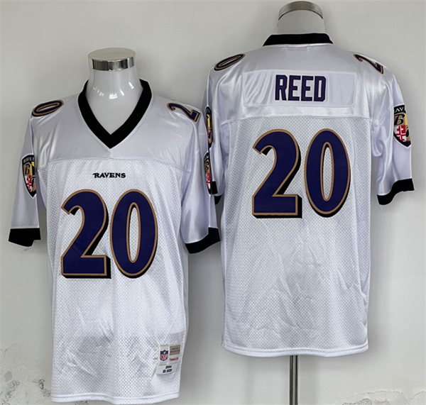 Baltimore Ravens #20 Ed Reed White Thrrowback Jersey