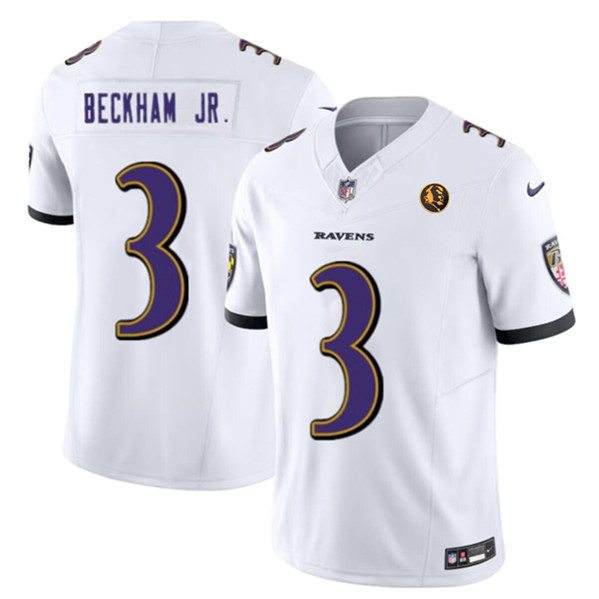 Baltimore Ravens #3 Odell Beckham Jr. White 2023 F.U.S.E. With John Madden Patch Vapor Limited Stitched Jersey