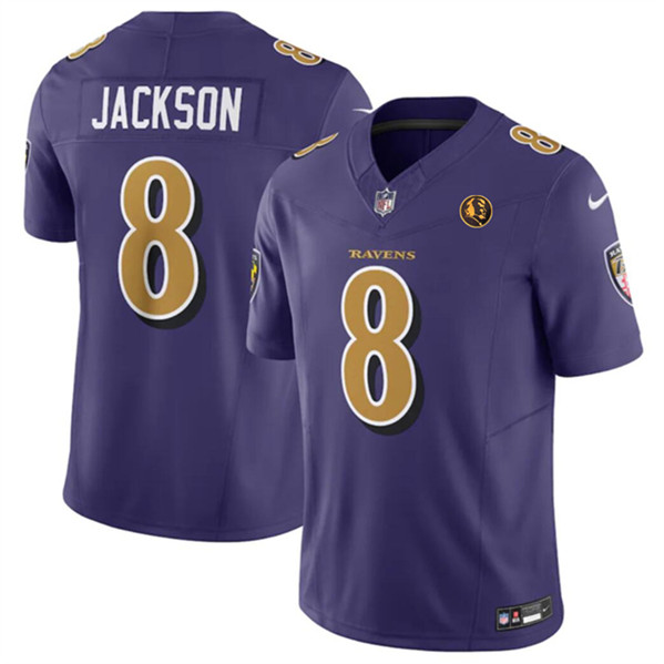 Baltimore Ravens #8 Lamar Jackson Purple 2023 F.U.S.E. With John Madden Patch Color Rush Limited Stitched Jersey