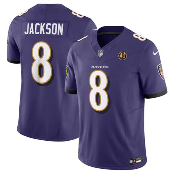 Baltimore Ravens #8 Lamar Jackson Purple 2023 F.U.S.E. With John Madden Patch Vapor Limited Stitched Jersey
