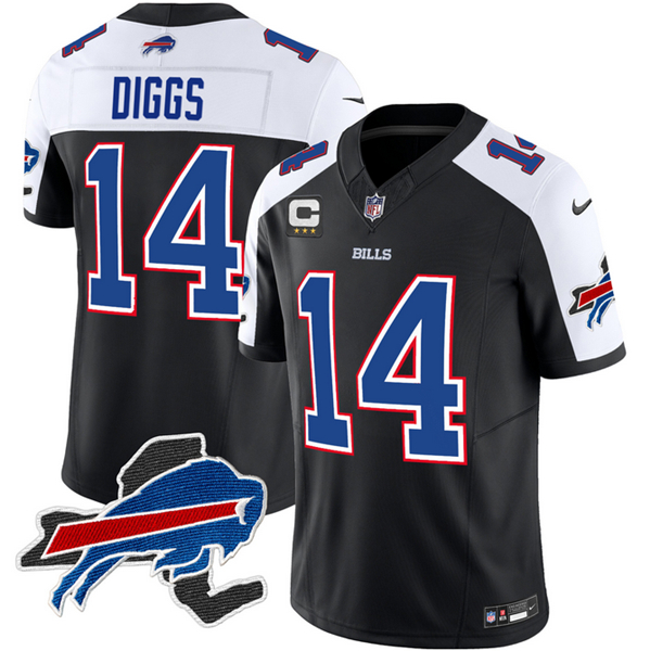 Buffalo Bills #14 Stefon Diggs Black White 2023 F.U.S.E. New York Patch And 3-Star C Patch Vapor Untouchable Limited Stitched Jersey