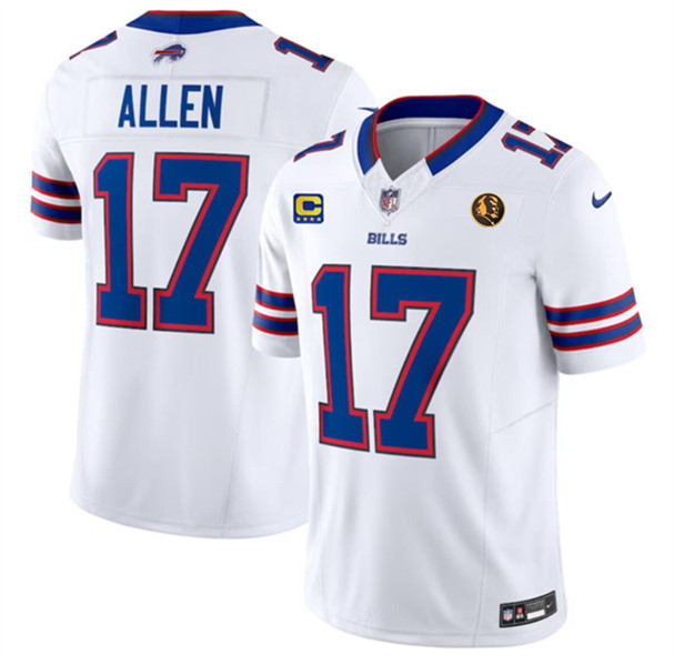 Buffalo Bills #17 Josh Allen White 2023 F.U.S.E. With 4-Star C Ptach And John Madden Patch Vapor Limited Stitched Jersey