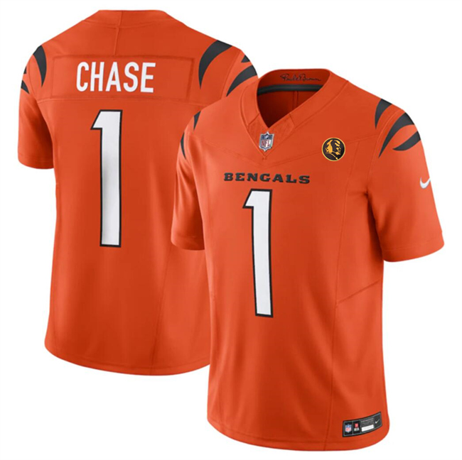 Cincinnati Bengals #1 Ja'Marr Chase Orange 2023 F.U.S.E. With John Madden Patch Vapor Limited Stitched Jersey