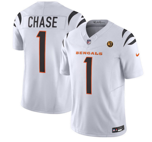 Cincinnati Bengals #1 Ja'Marr Chase White 2023 F.U.S.E. With John Madden Patch Vapor Limited Stitched Jersey