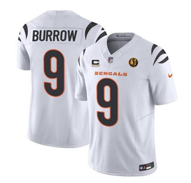 Cincinnati Bengals #9 Joe Burrow White 2023 F.U.S.E. With 4-Star C Patch And John Madden Patch Vapor Limited Stitched Jersey