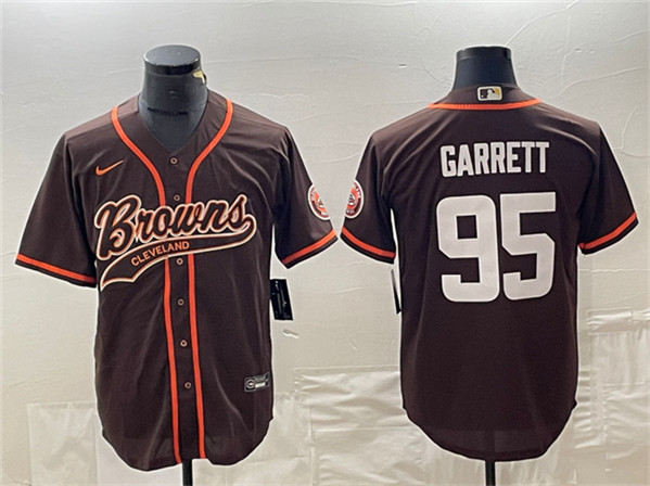 Cleveland Browns #95 Myles Garrett Brown With Patch Cool Base Stitched Jersey