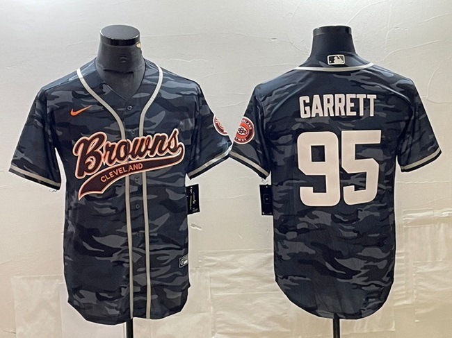 Cleveland Browns #95 Myles Garrett Gray Camo With Patch Cool Base Stitched Jersey