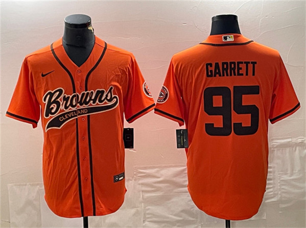Cleveland Browns #95 Myles Garrett Orange With Patch Cool Base Stitched Jersey