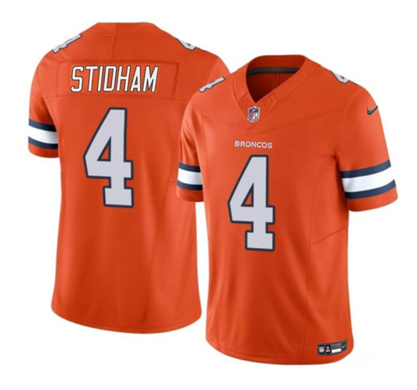 Denver Broncos #4 Jarrett Stidham Orange 2023 F.U.S.E. With John Madden Patch Vapor Limited Stitched Jersey