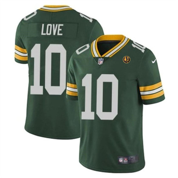 Green Bay Packers #10 Jordan Love Green With John Madden Patch Vapor Limited Throwback Stitched Jersey