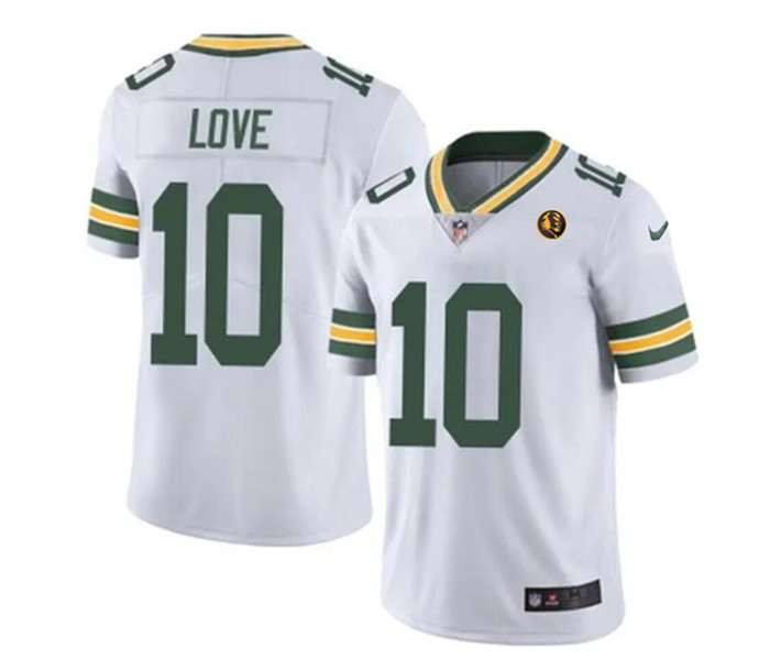 Green Bay Packers #10 Jordan Love White With John Madden Patch Vapor Limited Throwback Stitched Jersey
