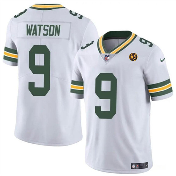 Green Bay Packers #9 Christian Watson White With John Madden Patch Vapor Limited Throwback Stitched Jersey