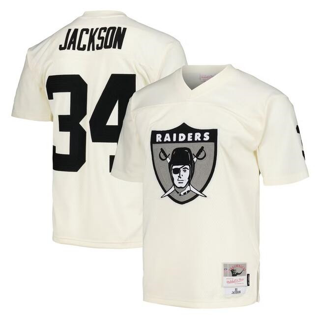 Las Vegas Raiders #34 Bo Jackson Cream Mitchell Ness Stitched Jersey