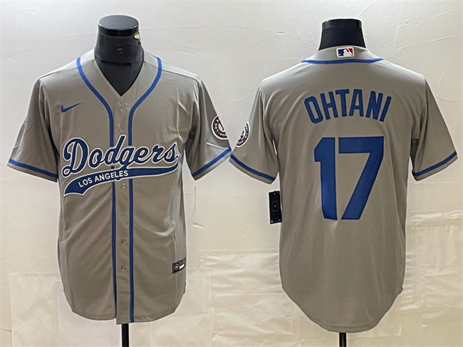 Los Angeles Dodgers #17 Shohei Ohtani Gray Cool Base With Patch Stitched Jersey