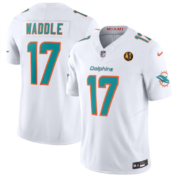 Miami Dolphins #17 Jaylen Waddle White 2023 F.U.S.E. With John Madden Patch Vapor Limited Stitched Jersey