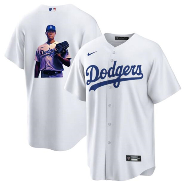 Los Angeles Dodgers #17 Shohei Ohtani White Big Logo Cool Base Stitched Jersey