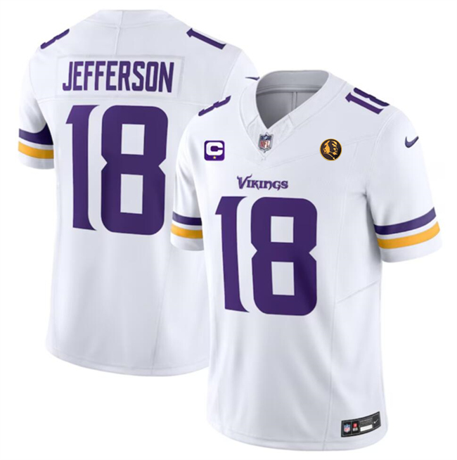 Minnesota Vikings #18 Justin Jefferson White 2023 F.U.S.E. With 1-Star C Patch And John Madden Patch Vapor Limited Stitched Jersey
