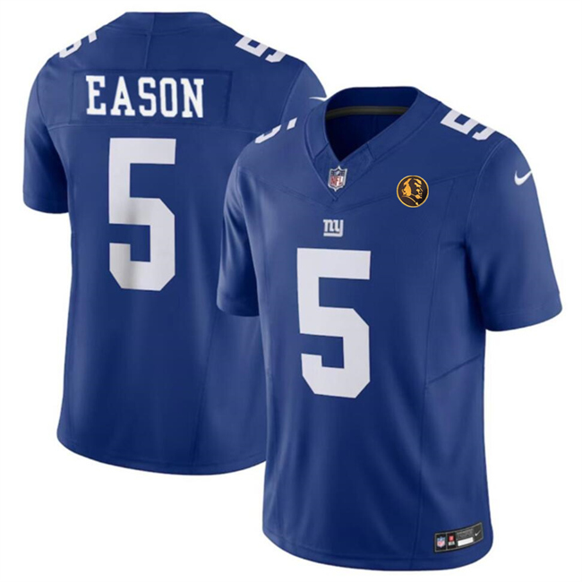 New York Giants #5 Jacob Eason Blue 2023 F.U.S.E. With John Madden Patch Vapor Limited Stitched Jersey