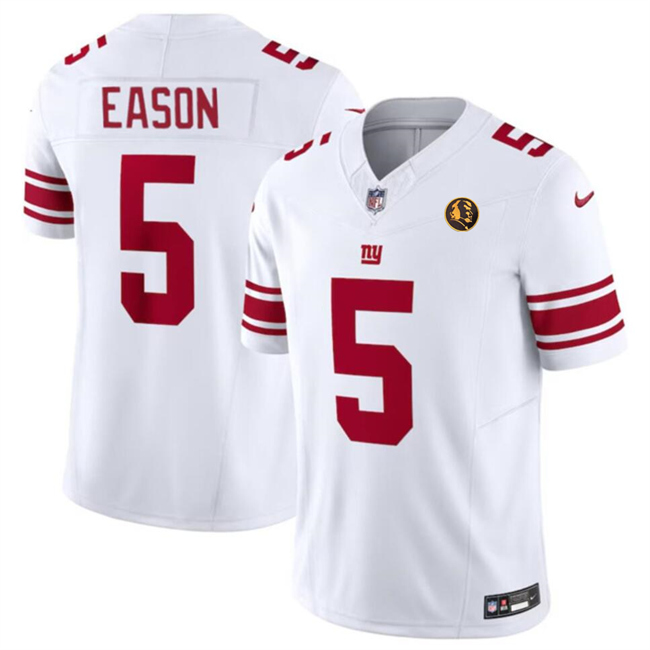 New York Giants #5 Jacob Eason White 2023 F.U.S.E. With John Madden Patch Vapor Limited Stitched Jersey