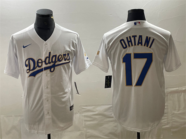 Los Angeles Dodgers #17 Shohei Ohtani White Gold Cool Base With Patch Stitched Jersey
