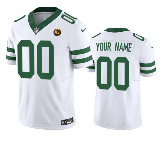 New York Jets Custom White 2023 F.U.S.E. Throwback With John Madden Patch Vapor Limited Stitched Jersey
