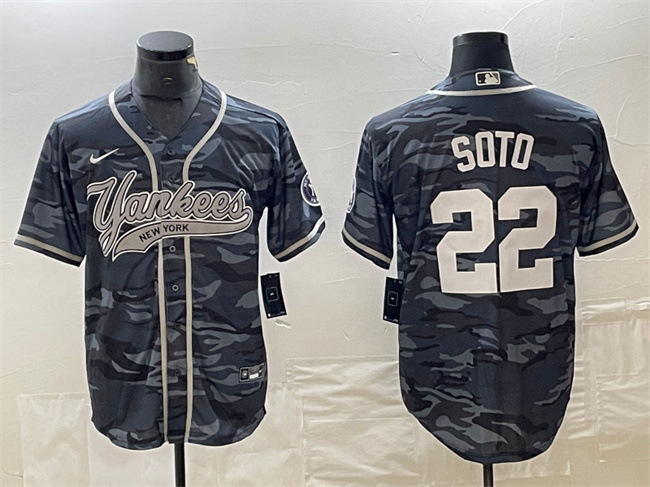 New York Yankees #22 Juan Soto Gray Camo Cool Base Stitched Jersey