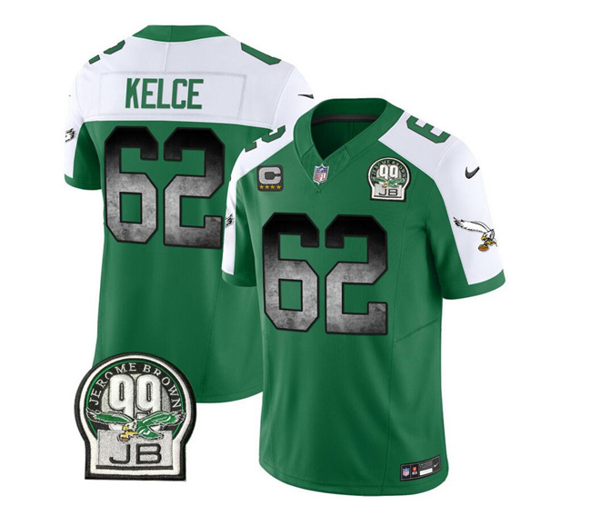 Philadelphia Eagles #62 Jason Kelce Green White 2023 F.U.S.E. With 4-Star C Patch Throwback Vapor Untouchable Limited Stitched Jersey