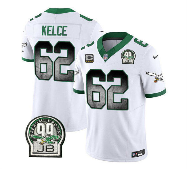 Philadelphia Eagles #62 Jason Kelce White 2023 F.U.S.E. With 4-Star C Patch Throwback Vapor Untouchable Limited Stitched Jersey