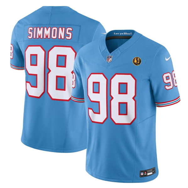 Tennessee Titans #98 Jeffery Simmons Blue 2023 F.U.S.E. Throwback With John Madden Patch Vapor Limited Stitched Jersey