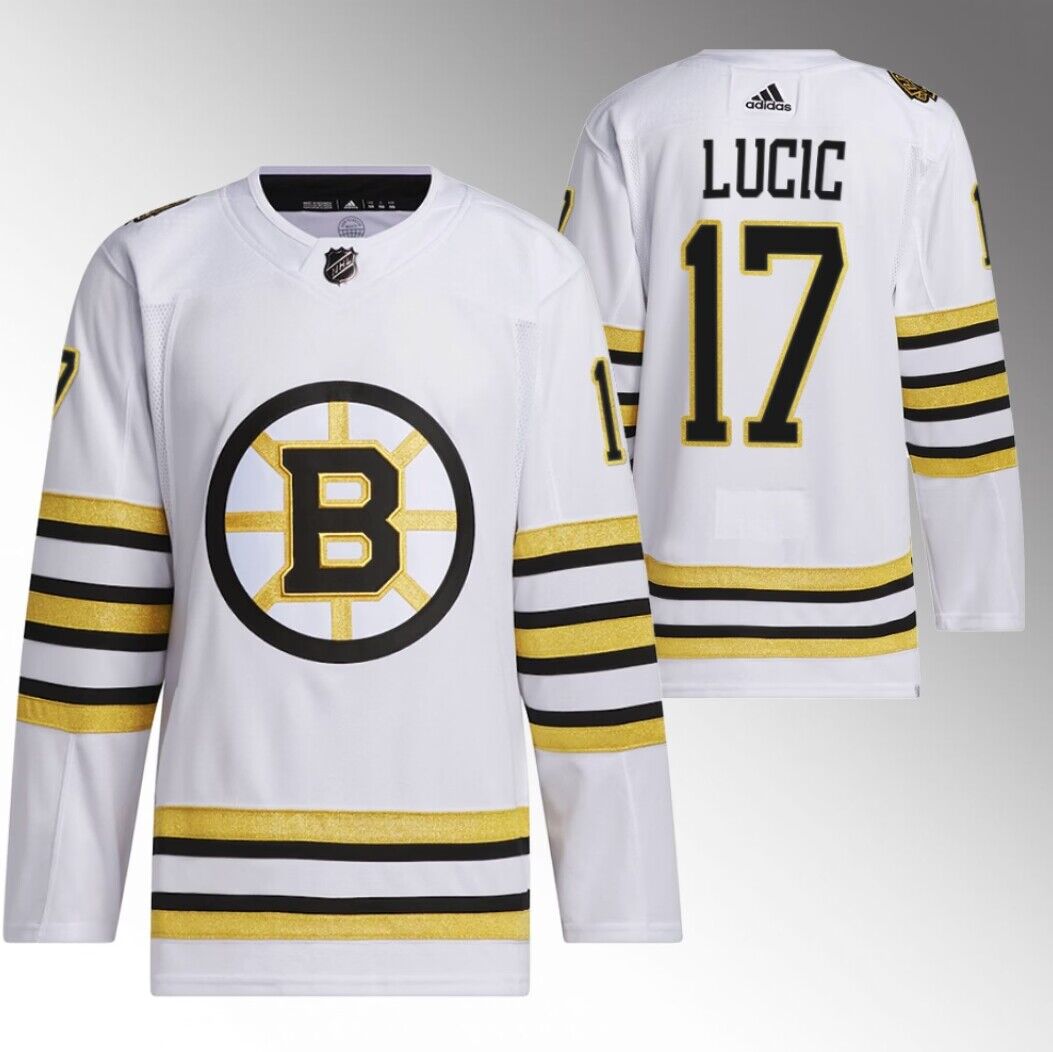 Boston Bruins #17 Milan Lucic White 100th Anniversary Stitched Jersey