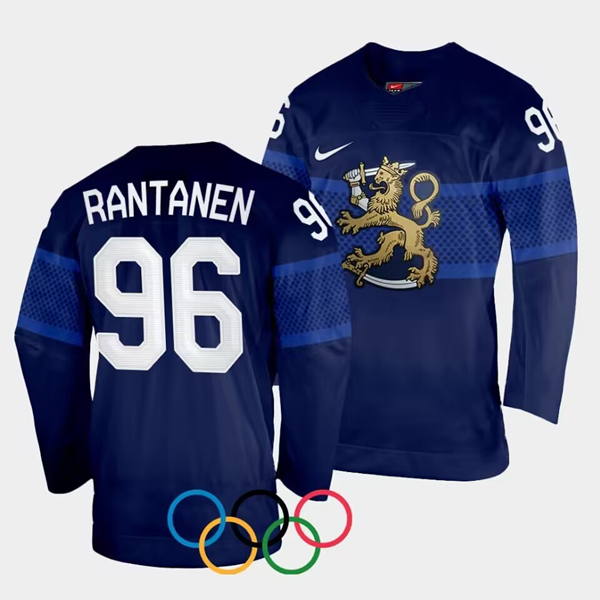 Team Finland #96 Mikko Rantanen Navy 2022 Beijing Olympics Away Stitched Jersey