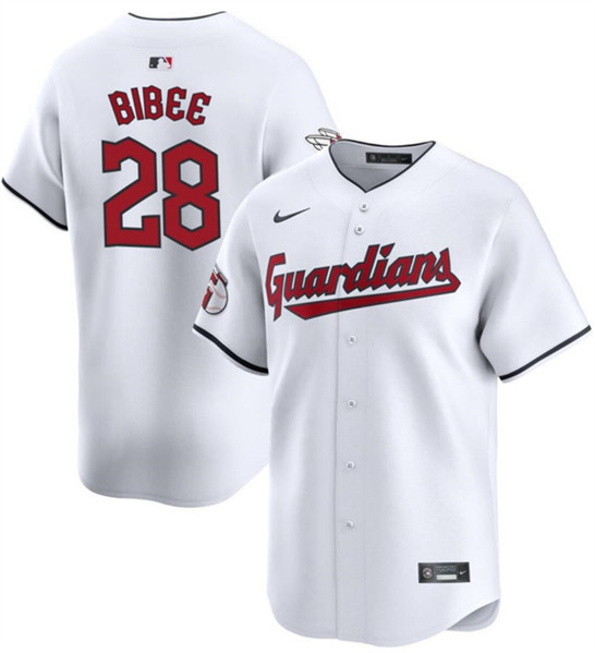 Cleveland Guardians #28 Tanner Bibee White Cool Base Stitched Jersey