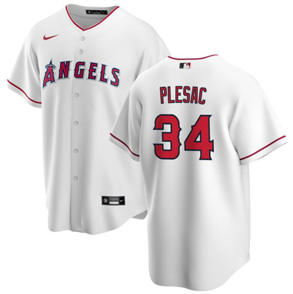 Los Angeles Angels #34 Zach Plesac White Cool Base Stitched Jersey