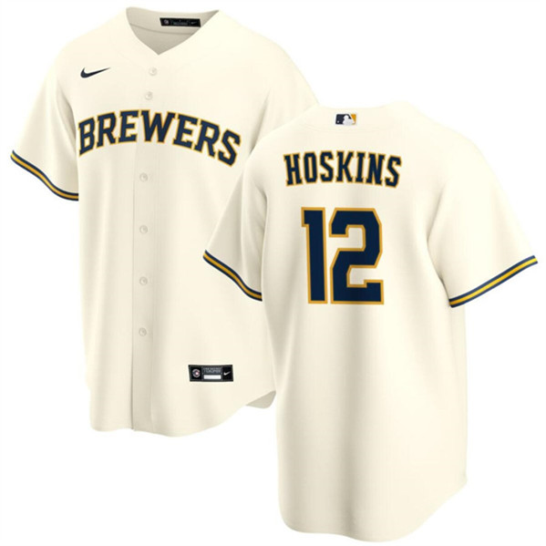 Milwaukee Brewers #12 Rhys Hoskins Cream Cool Base Stitched Jersey