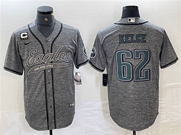 Philadelphia Eagles #62 Jason Kelce Gray With 3-Star C Patch Cool Base Stitched Jersey