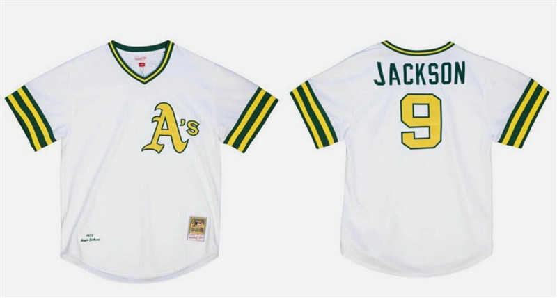 Oakland Athletics #9 Reggie Jackson White Mitchell Ness Stitched Jersey
