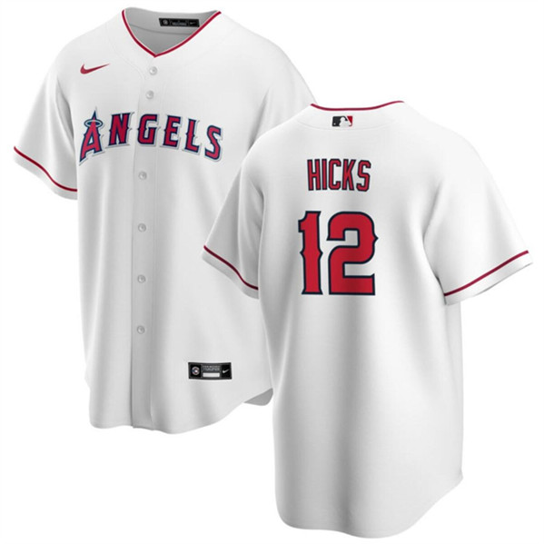 Los Angeles Angels #12 Aaron Hicks White Cool Base Stitched Jersey