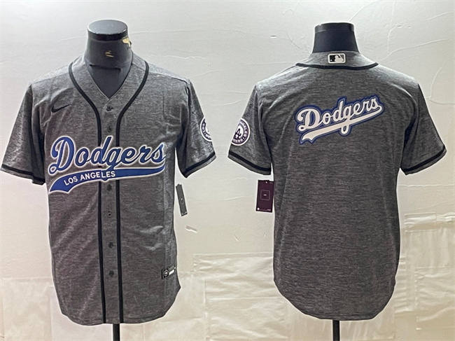 Los Angeles Dodgers Grey Team Big Logo Cool Base With Patch Stitched Jersey