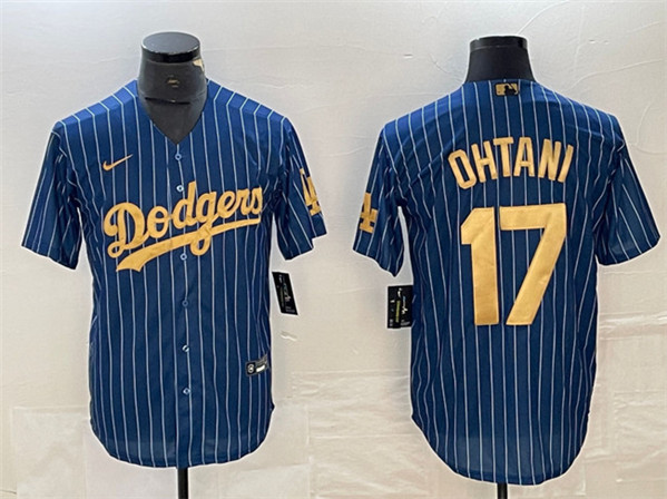 Los Angeles Dodgers #17 Shohei Ohtani Navy Gold Cool Base Stitched Jersey