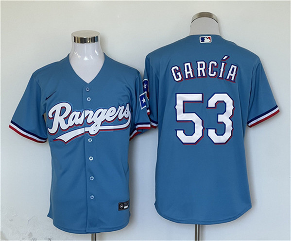 Texas Rangers #53 Adolis Garcia Blue With Patch Cool Base Stitched Jersey