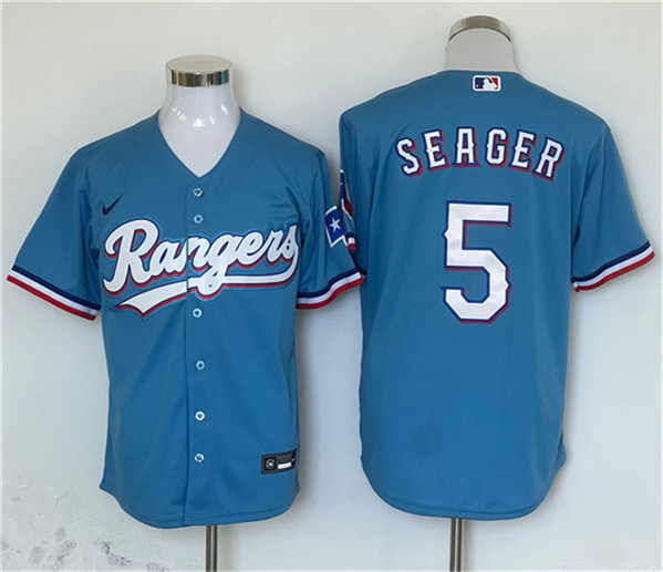 Texas Rangers #5 Corey Seager Blue With Patch Cool Base Stitched Jersey